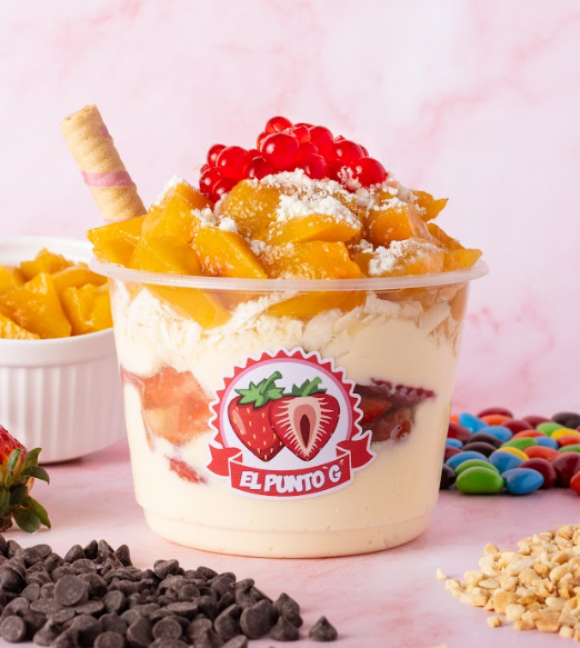 Fresas con durazno (Fresas con crema, y Durazno artezanal 16 onz)